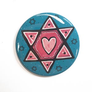 Pink Star of David Pin Back Button, Fridge Magnet, or Pocket Mirror