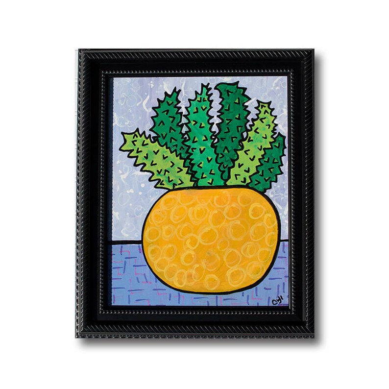 Succulent Art 11x14 Framed Original Painting Succulent Lover Gift Potted Plant Still Life Painting by Claudine Intner image 1