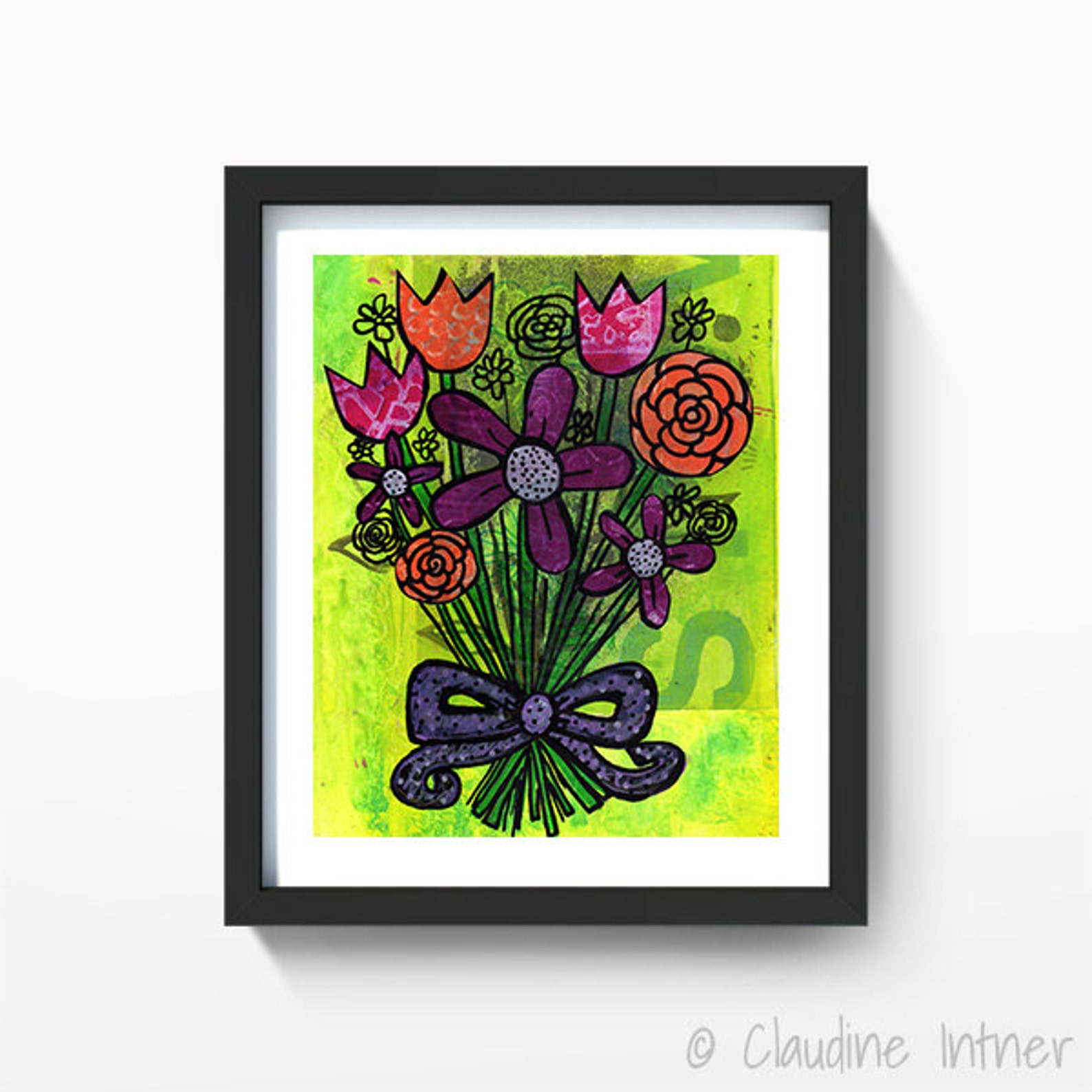 Flower Bouquet Wall Art Print Floral Modern Art Brightly Etsy