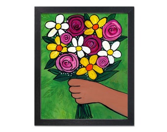 Flowers for You Bouquet Print - Colorful Floral Art Print - 8x10 with optional mat