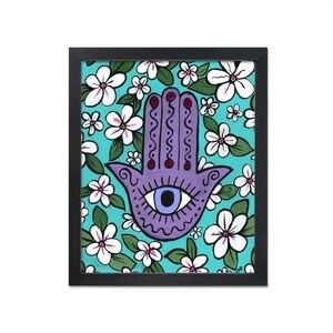 Cherry Blossom Hamsa Print - Evil Eye Hamsa Art with Flowers