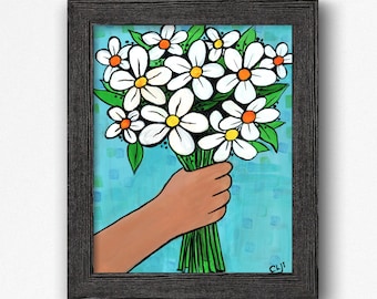 Floral Bouquet Print - Cheerful Art for Bedroom, Bathroom, or Any Room - Freshly Picked Flowers