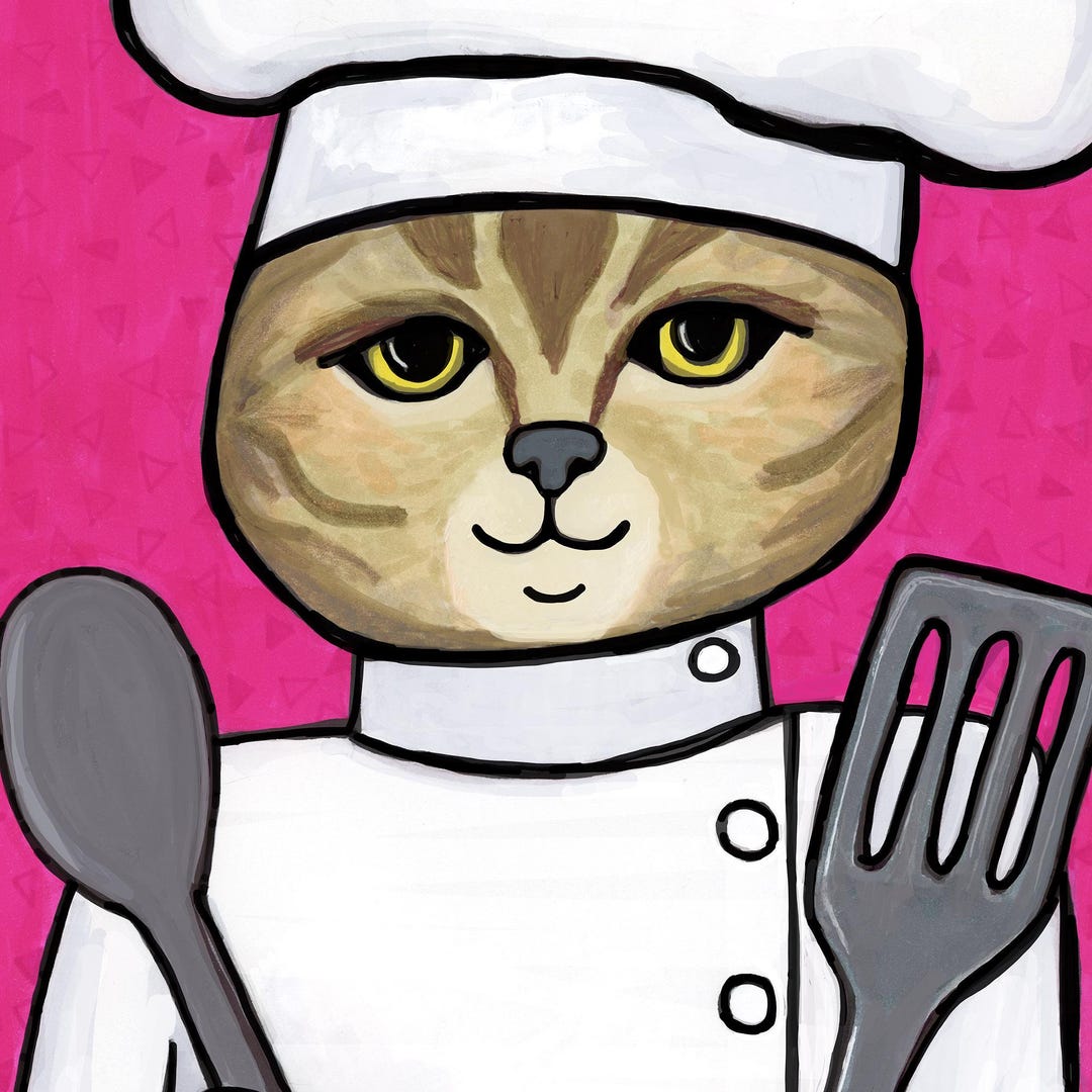 black cat chef art print: boho kitchen cooking poster... Cat Chef Art Print - Cute Kitchen Wall Decor - Cooking Cat Lover Gift ...