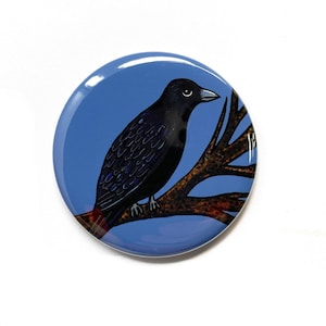 Raven Magnet, Pin, or Pocket Mirror - Black Bird Fridge Magnet or Pinback Button or Purse Mirror