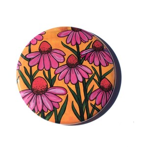 Coneflower Fridge Magnet, Pocket Mirror, or Pin Back Button