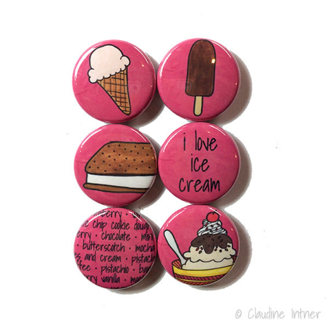 I Love Ice Cream Magnets or Pins 1 Inch Fridge Magnet or Pinback Button ...
