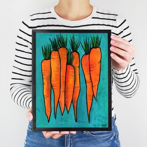 Carrot Print - Bunch of Carrots Wall Art - Orange, Blue Kitchen Decor - Vegetables, Cooking, Vegetarian