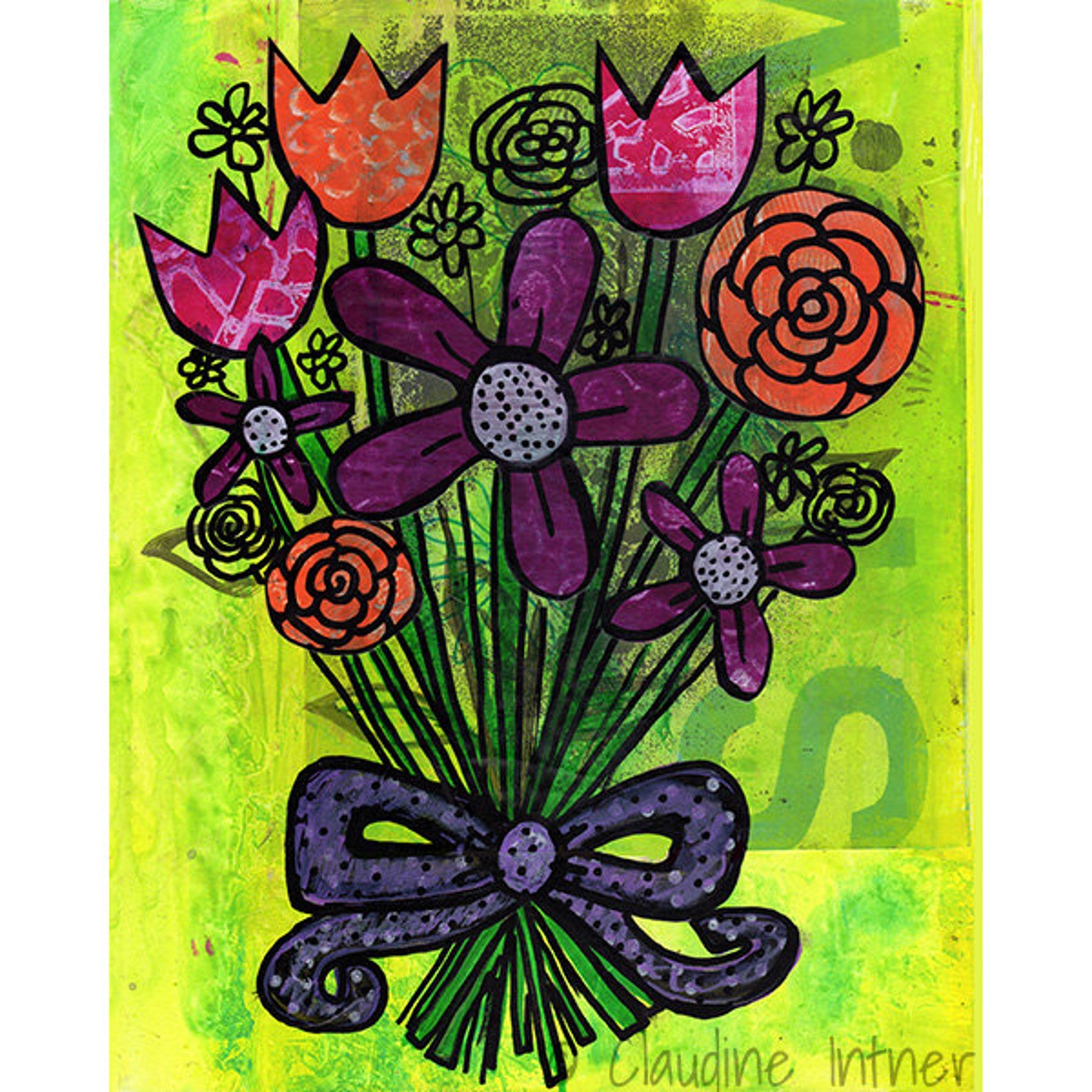 Flower Bouquet Wall Art Print Floral Modern Art Brightly Etsy