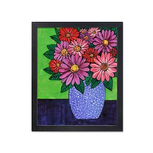 Gerbera Daisy Art Print - Vase of Gerbera Daisies Giclée Print - Colorful Flower Wall Art
