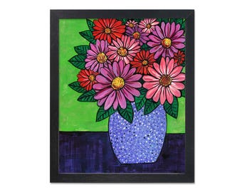 Gerbera Daisy Art Print - Vase of Gerbera Daisies Giclée Print - Colorful Flower Wall Art