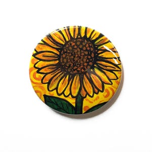 Sunflower Magnet, Pin Back Button, or Pocket Mirror  - Yellow Flower Fridge Magnet, Pinback, Purse Mirror
