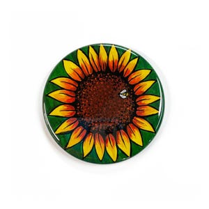Bumble Bee on Sunflower Magnet, Pinback Button, or Pocket Mirror