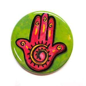 Green and Red Hamsa Pocket Mirror, Fridge Magnet, or Pin Back Button