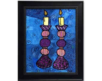 Jewish Art Print - Shabbat Art - Shabbos Candles Print - Housewarming Gift - 8x10 inches - optional black mat