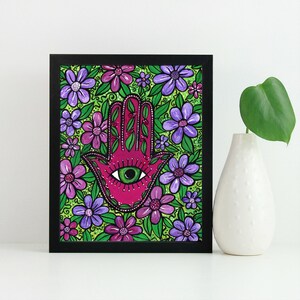 Garden Hamsa Print - Evil Eye Hamsa Art Print for Gardener, Green Thumb, Plant Lover