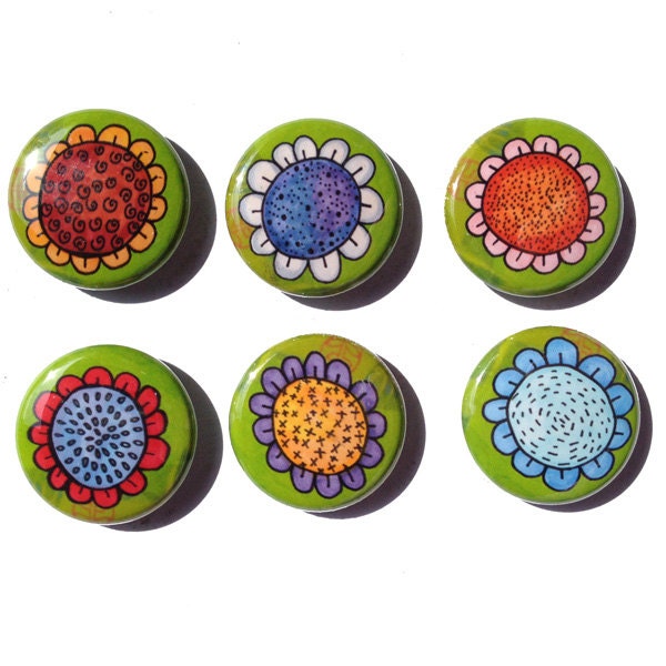 Whimsical Flower Magnets or Pins 1 Inch Flower Pinback - Etsy