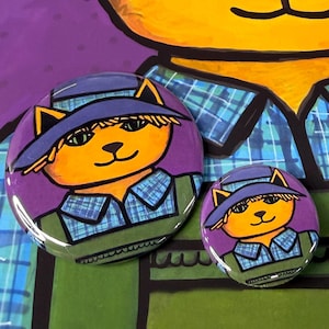 Scarecrow Cat Pin Back Button or Magnet - Halloween Cat