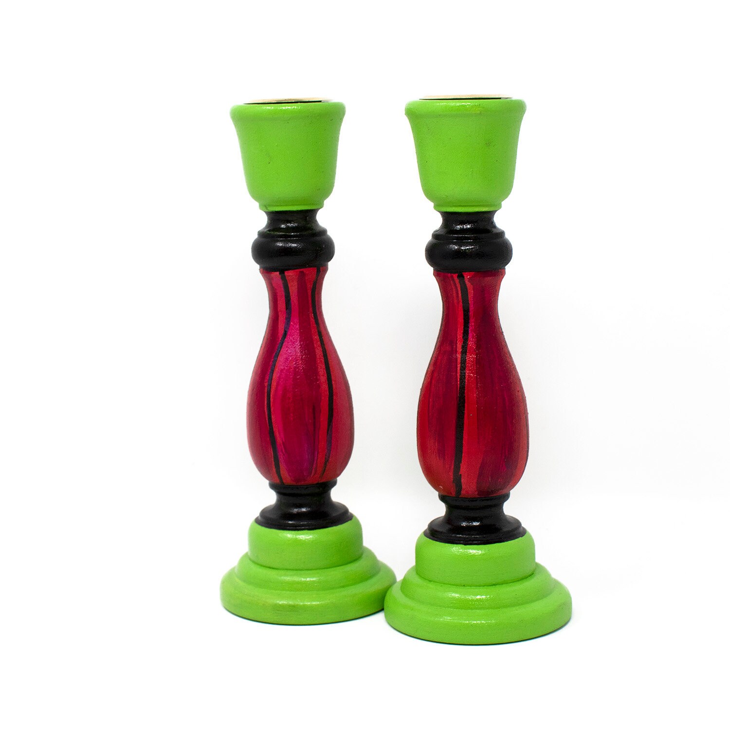 Green and Red Candle Holders Hand Painted Wooden Candle Etsy
