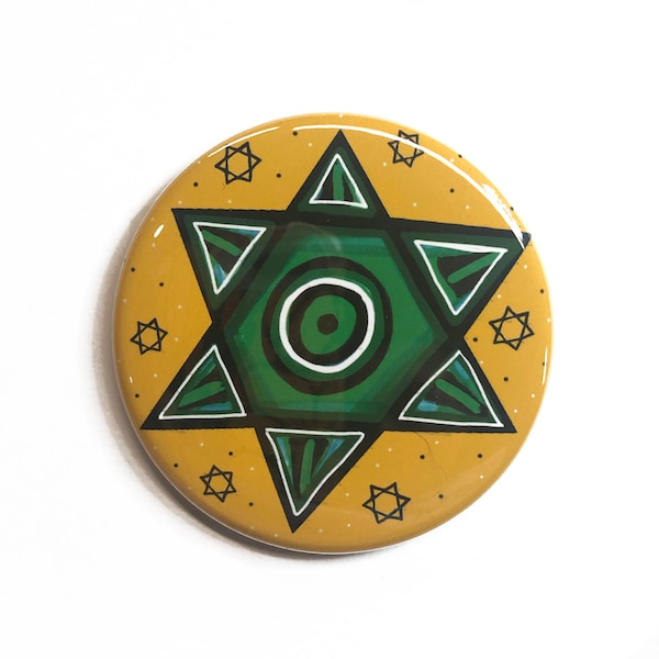 Green Jewish Star of David Magnet, Pinback Button, or Pocket Mirror - Hanukkah Gift