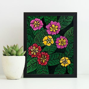 Primrose Print - Prim Rose Giclee - Whimsical Floral Wall Art