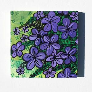 Creeping Phlox Painting - Original Purple Flower Mixed Media Floral Painting by Claudine Intner - Spring Flowers