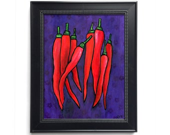 Red Chili Pepper Print - Purple and Red Kitchen Wall Art Print - Vegetable, Veggie, Food, Cook, Chef Gift