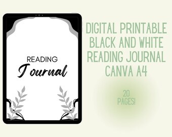 Black and White Digital Printable Reading Journal Canva A4