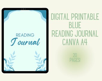 Blue Digital Printable Reading Journal Canva A4