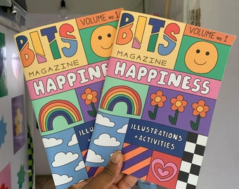 BITS Magazine: Issue 01 - Happiness. Independent Zine, Mindfullness, Illustration, Activities, Puzzles, Featured Artists, Queer, Art, Zine