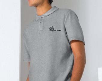 Good Vibes Unisex-Pique-Poloshirt, Streetwear, künstlerisch, besticktes Mock-up, Positive Vibe-T-Shirt
