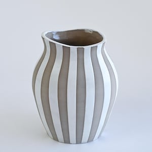 Ceramic vase with white and grey stripes | Minimalist Modern Decor | Handmade Ceramic Vase | Design Vase | Ceramic Vessel | Stylish Vase