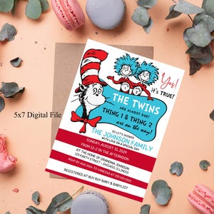 Dr. Seuss Twins Baby Shower Digital Invitation Template
