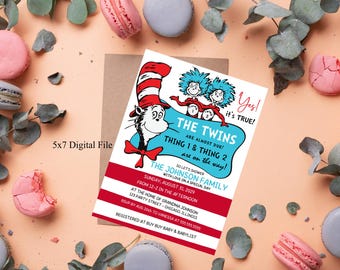 Dr. Seuss Twins Baby Shower Digital Invitation Template
