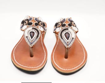 Beaded leather sandals
