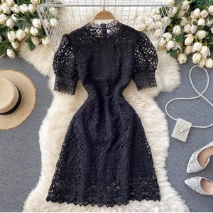 etsy black lace dress Black Dress, Cotton Dress, Black Lace Dress, Summer Dress, Short Black Dress, Little Black Dress, Festival Clothing, Handmade Dress, Gothic