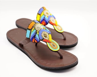 Beaded leather sandals