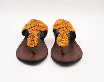 Beaded leather sandals