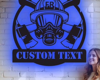 Custom Firefighter Metal Wall Art - RGB LED Station Decor, Fire Dept Sign