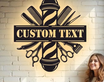 Custom Barber Shop Metal Wall Art - RGB LED Salon Decor, Hair Stylist Sign