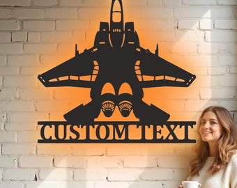 Custom Fighter Jet Metal Wall Art - RGB LED Aviation Decor, Airforce Pilot Sign