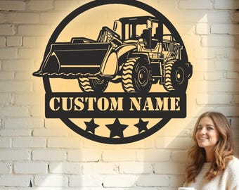 Custom Bulldozer Metal Wall Art – RGB LED Garage Decor, Construction Equipment Sign