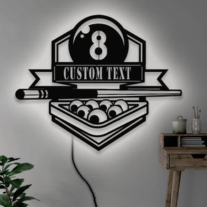 Decorazione murale in metallo con biliardo illuminato personalizzato: decorazione vintage per sala giochi