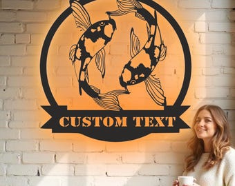 Custom Twin Koi Fish Metal Wall Art – RGB LED Zen Decor