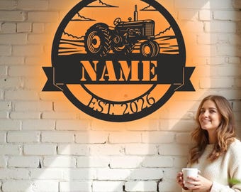 Custom Tractor Metal Wall Art - RGB LED Farmhouse Decor, Agriculture Sign