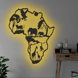 African Safari RGB LED Wall Art – Metal Wall Decor with Color Changing Lights, Wildlife-Inspired Design, Unique Home Accent, Perfect Gift