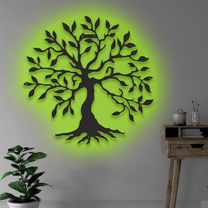 LED Tree of Life Metal Wall Art: RGB Color Control Family Tree Decor