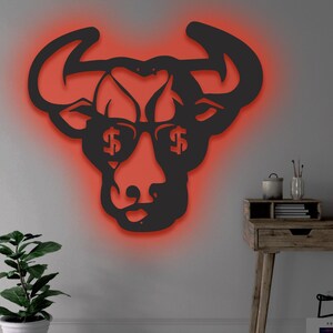 RGB LED Bull Sign: Rustic Farmhouse Metal Wall Art - Etsy