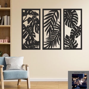 Set di 3 decorazioni da parete Monstera, foglie tropicali, pannelli decorativi da parete in metallo da giardino fiorito, opere d'arte a tema vegetale, regalo per la madre