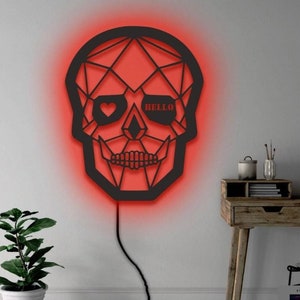 Human Skull Metal Wall Art with Led Rgb Lights, Skull Metal Sign, Face Name Signs Halloween, Gothic Skeleton Decor, Halloween Decor