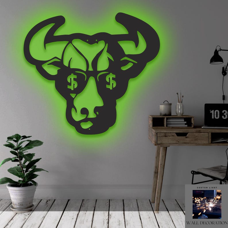 RGB LED Bull Sign: Rustic Farmhouse Metal Wall Art - Etsy